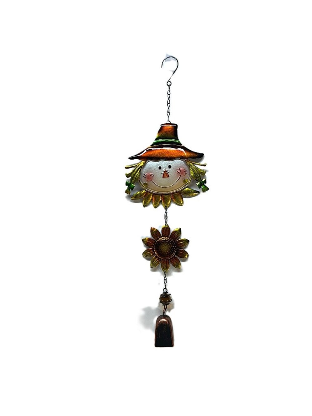 Renninger Glass Scarecrow Wall Hanging Deco 22" Hook To Bell Metal & Sunflower